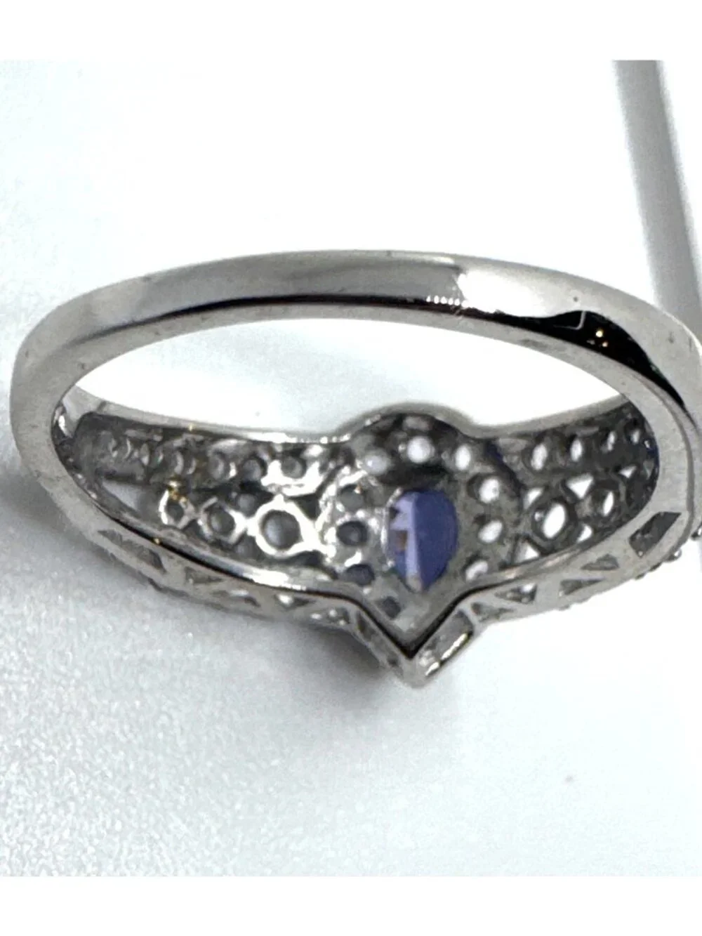Tanzanite White Topaz Ring 925 Sterling Silver India Pear Halo Size 8 Art Deco